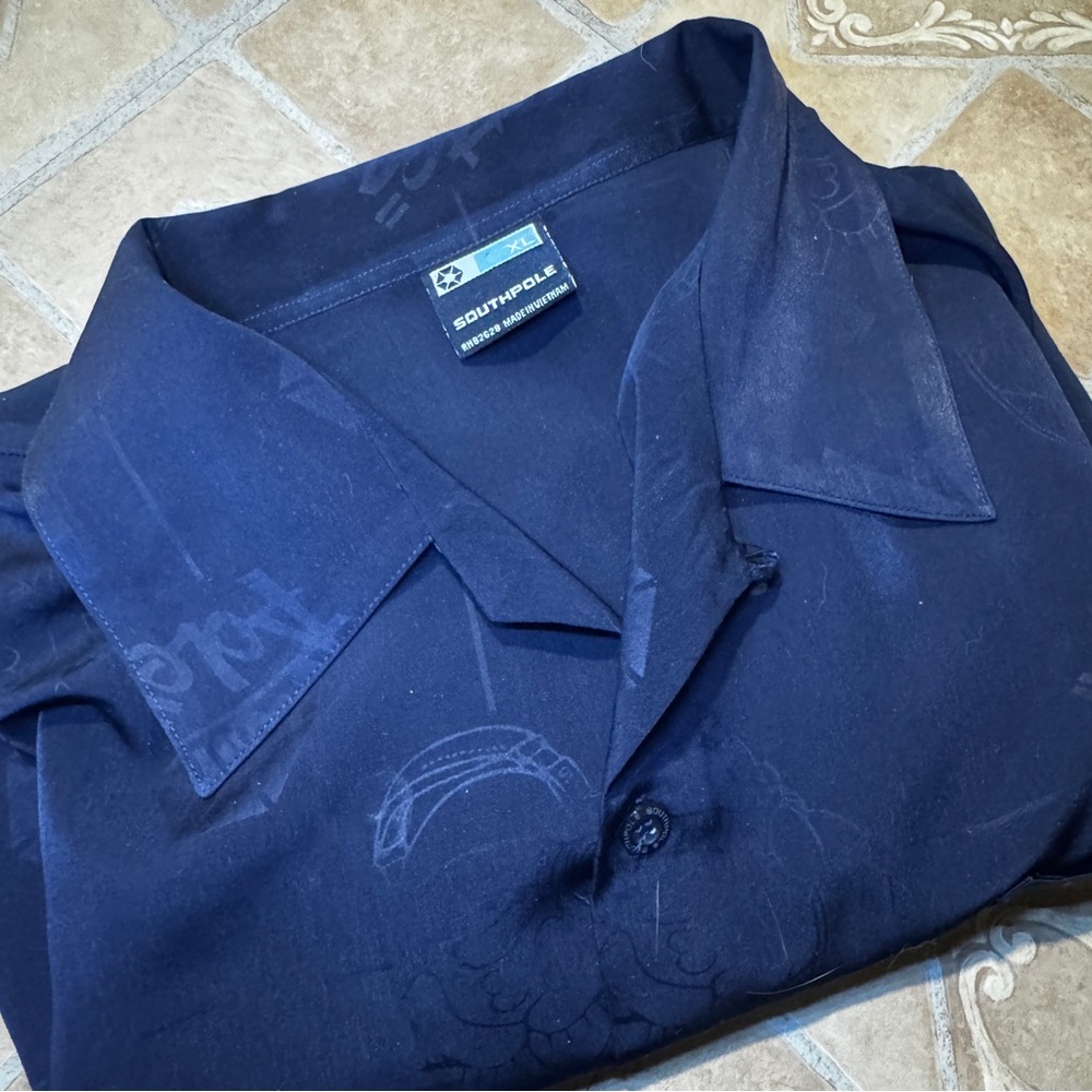 Vintage Southpole Y2K Monogram Print Button Down - XL - Skater/Streetwear